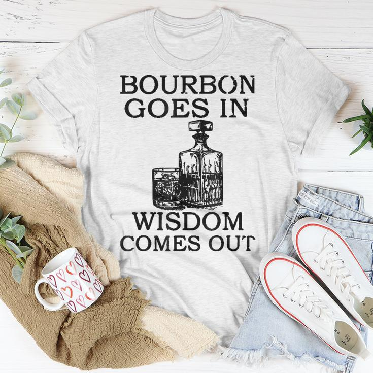 Bourbon Goes In Wisdom Comes Out Drinking T-Shirt Unique Gifts