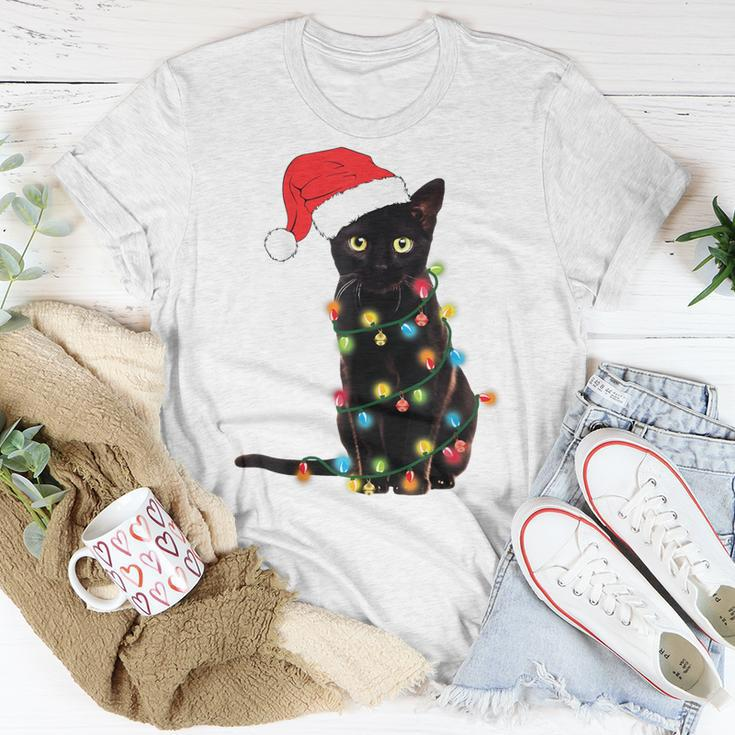 Black Cat Christmas Light Cat Lover Christmas T-Shirt Funny Gifts