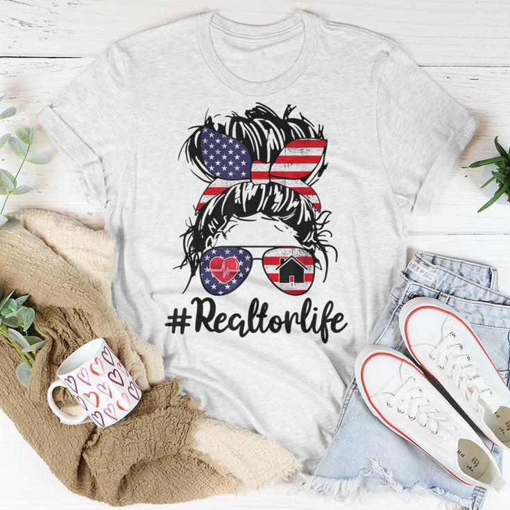 Happy July 4Th Day Real Estate Messy Buns Usa Flag Unisex T-Shirt Unique Gifts