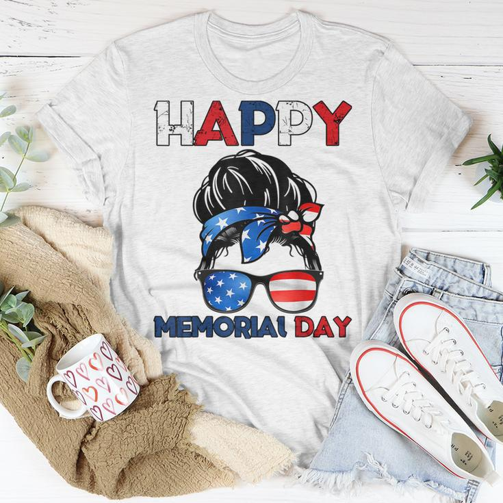 Happy Memorial Day 4Th Of July Messy Bun American Flag Unisex T-Shirt Unique Gifts
