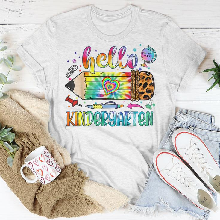 Hello Kindergarten Leopard Pencil Tie Dye Back To School T-Shirt Funny Gifts