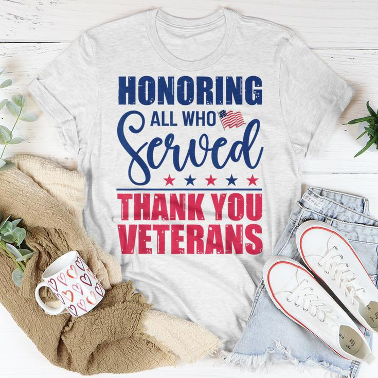 Honoring All Who Served Thank You Veterans Day American Flag T-Shirt Unique Gifts