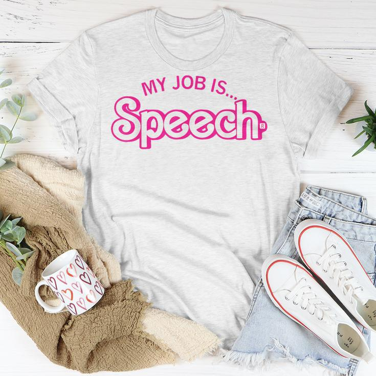 My Job Is Speech Retro Pink Style Speech Therapist Slp T-Shirt Funny Gifts