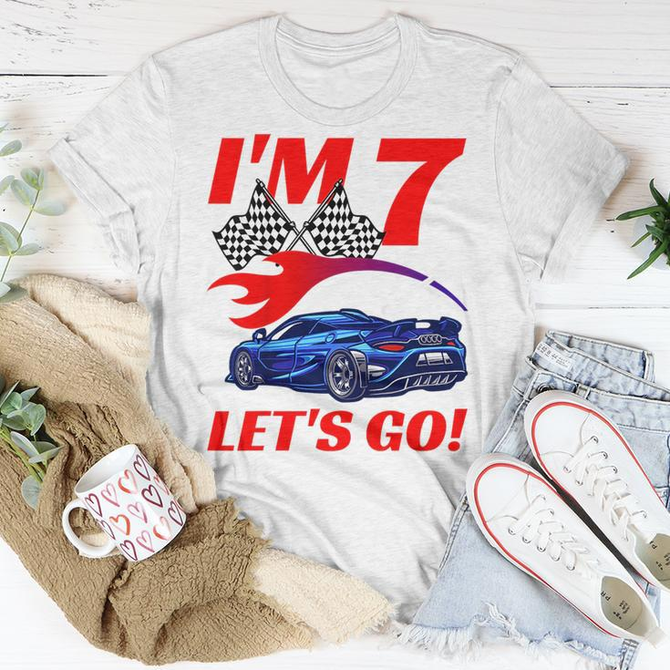 Kids 7 Year Old 7Th Racing Racecar Birthday Party Boys Girls Unisex T-Shirt Unique Gifts