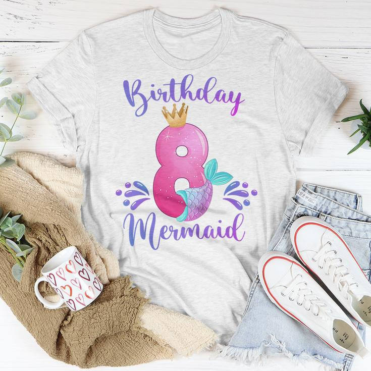 Kids Girls 8Th Birthday Mermaid Birthday Party 8 Years Old Fish Unisex T-Shirt Unique Gifts