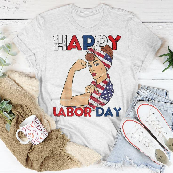 Labor Day Rosie The Riveter American Flag Woman Usa T-Shirt Funny Gifts