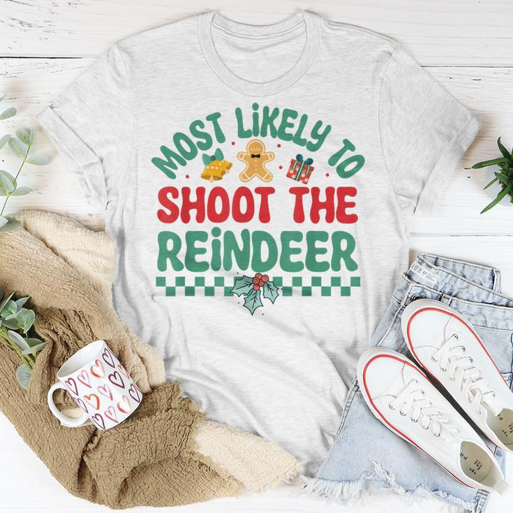 Most Likely To Shoot The Reindeer Christmas Pajamas T-Shirt Funny Gifts