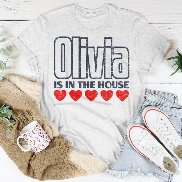 Olivia Is In The House Retro Hearts First Name Love Olivia Unisex T-Shirt Unique Gifts