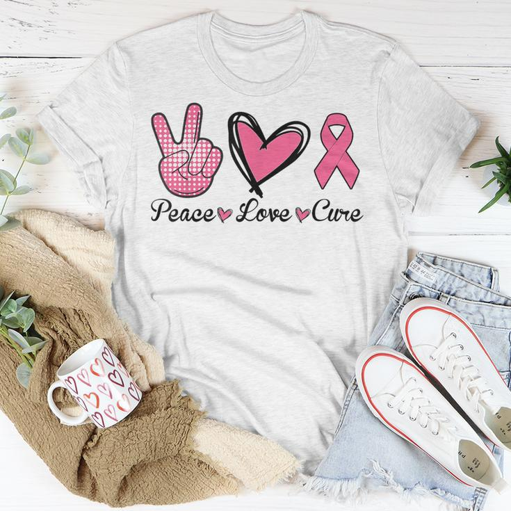 Peace Love Cure Heart Pink Ribbon Breast Cancer Awareness T-Shirt Funny Gifts