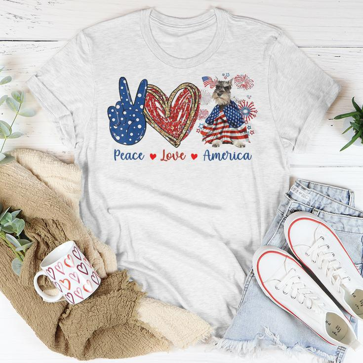 Peace Love Schnauzer Dog Patriotic America Flag 4Th July Unisex T-Shirt Unique Gifts