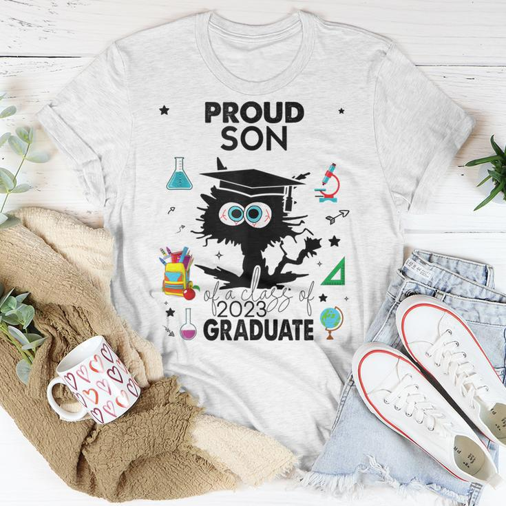 Proud Son Of A Class Of 2023 Graduate Cool Funny Black Cat Unisex T-Shirt Unique Gifts
