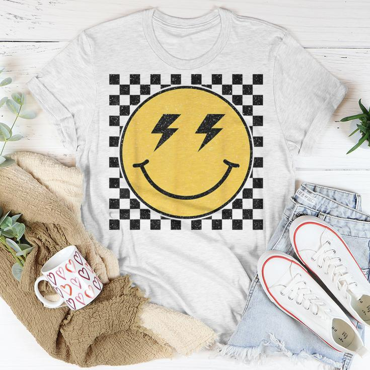 Retro Happy Face Checkered Pattern Smile Face Trendy Smiling T-Shirt Unique Gifts