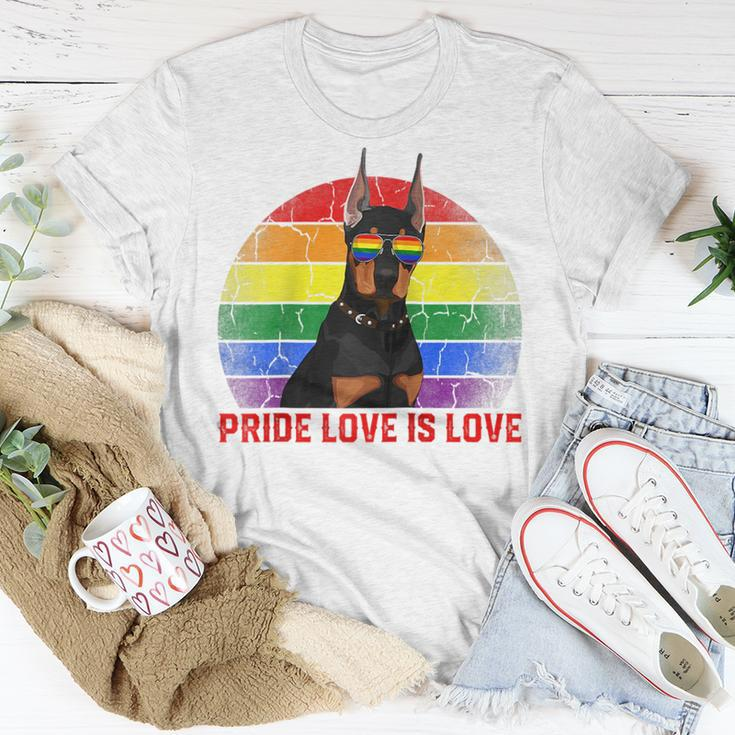 Retro Lgbt Pride Love Is Love Doberman Dog Unisex T-Shirt Unique Gifts