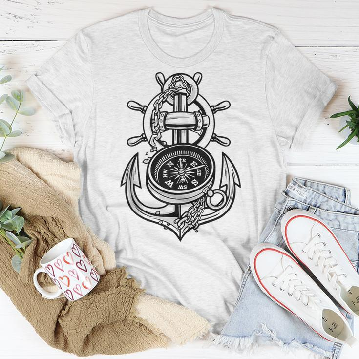 Sailing Boat Captain Sring Wheel Compass Anchor Unisex T-Shirt Unique Gifts