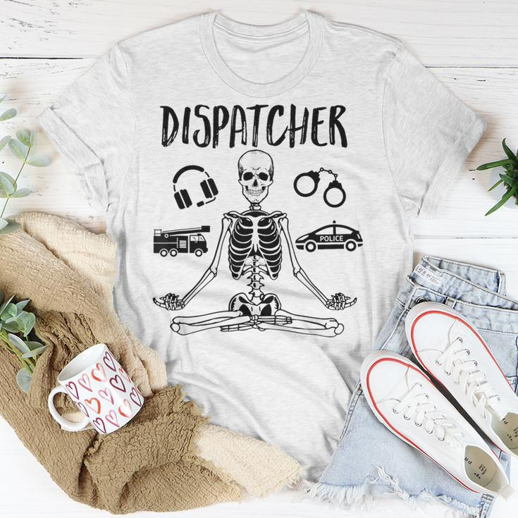 Spooky Dispatcher 911 Halloween Police Skeleton Meditating T-Shirt Unique Gifts