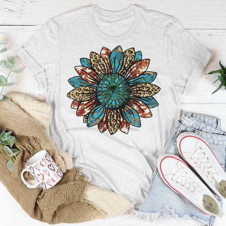 Western Country Texas Cowgirl Turquoise Cowhide Sunflower Unisex T-Shirt Unique Gifts