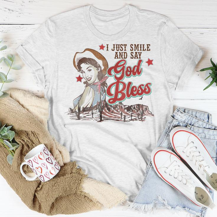 Western Cowgirl I Just Smile And Say God Bless Unisex T-Shirt Unique Gifts
