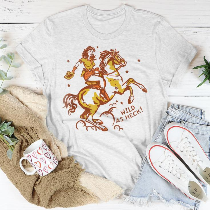 Wild As Heck Cute & Fun Retro Cowgirl Pinup Riding A Horse Unisex T-Shirt Unique Gifts