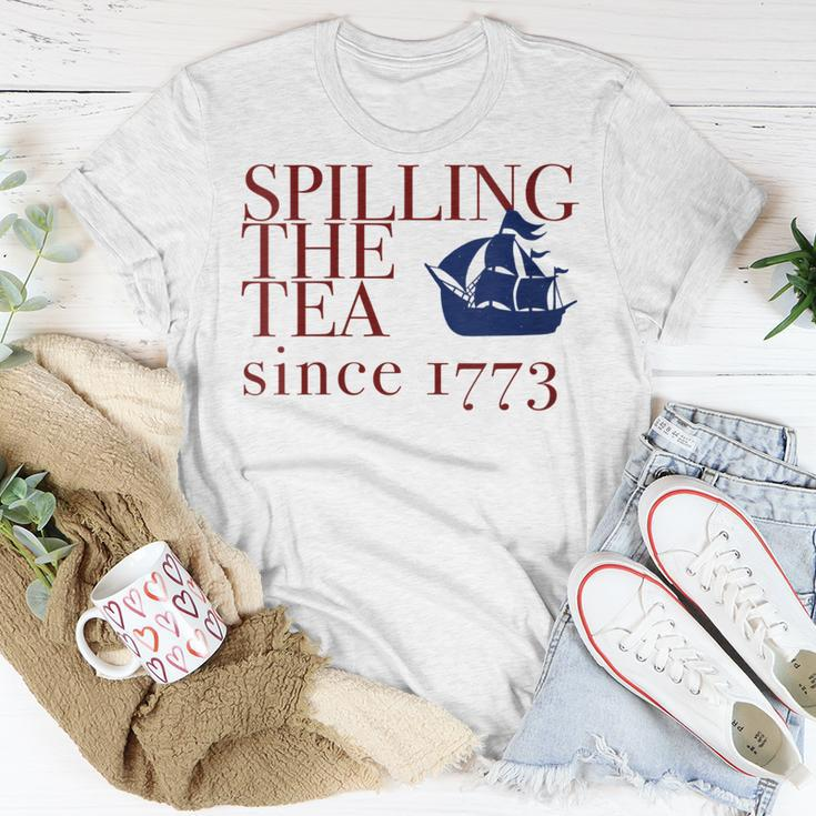 Womens America Spilling Tea Since 1773 July 4 Boston Party Meme Unisex T-Shirt Unique Gifts