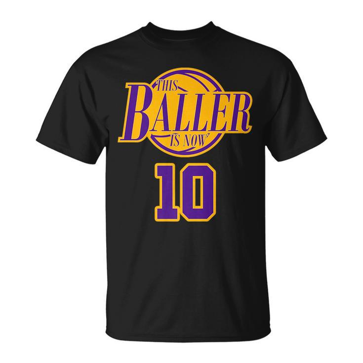 10 Years Old Birthday Basketball Baller Purple And Yellow   Unisex T-Shirt