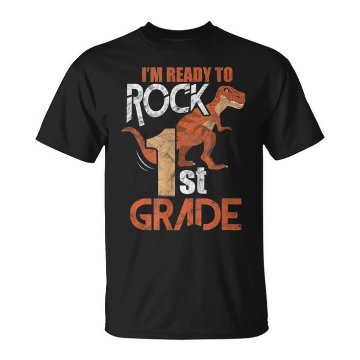1St Grade Back To School Funny Im Ready To Rock Dinosaur Dinosaur Funny Gifts Unisex T-Shirt