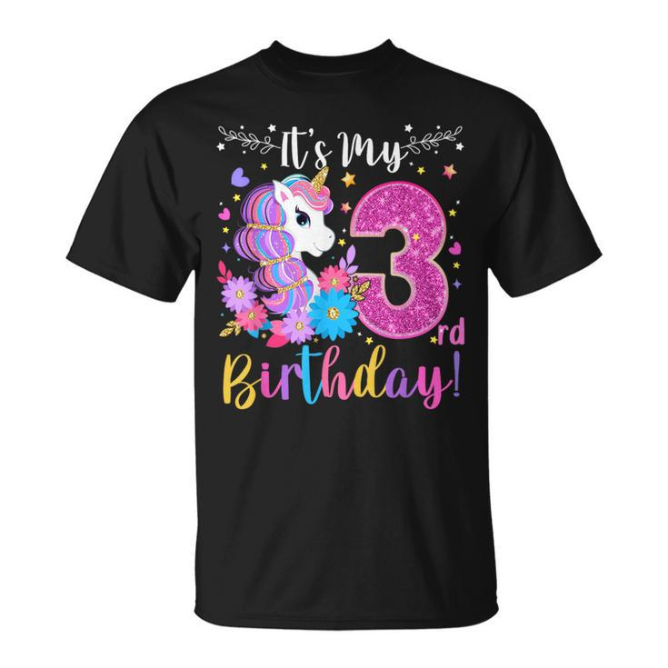 3 Year Old Its My 3Rd Birthday Cute Unicorn Kids Girls Ns  Unisex T-Shirt