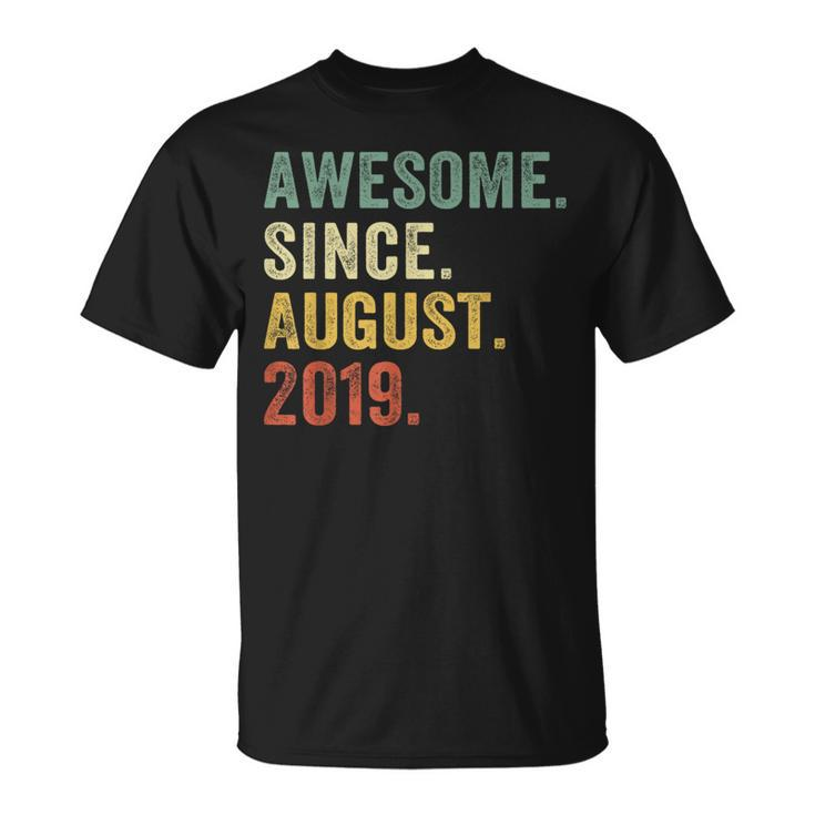 4 Year Old 4Th Birthday Boys Awesome Since August 2019 T-Shirt
