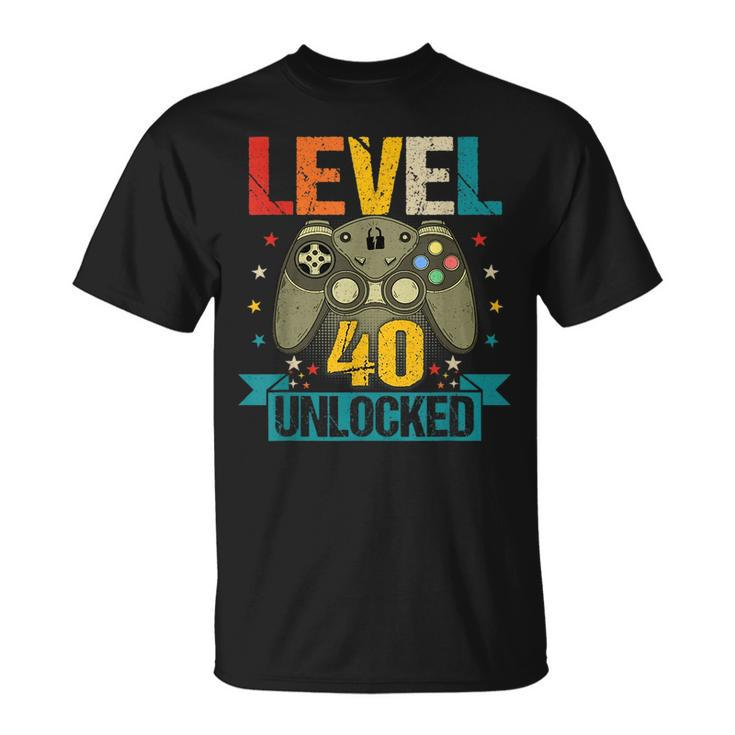40Th Birthday 40 Year Old Men Level 40 Unlocked Video Gamer  Unisex T-Shirt