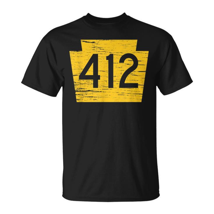 412 Pittsburgh Yellow text Design City Skyline Pittsburgh Long Sleeve Black  T-Shirt