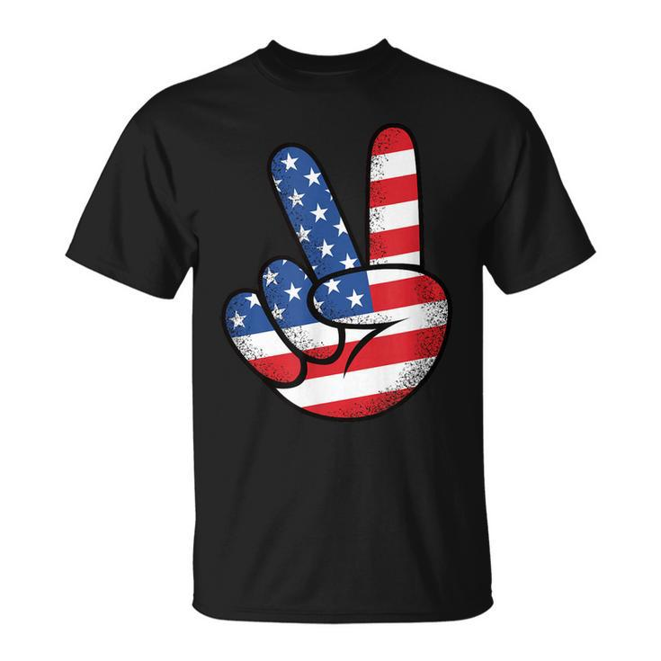 4Th Of July Peace Hand American Flag Patriotic Usa T-shirt