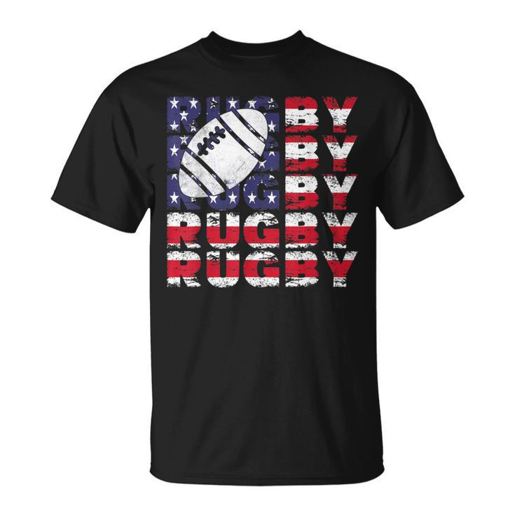 4Th Of July Rugby American Flag Vintage Sports Patriotic T-Shirt