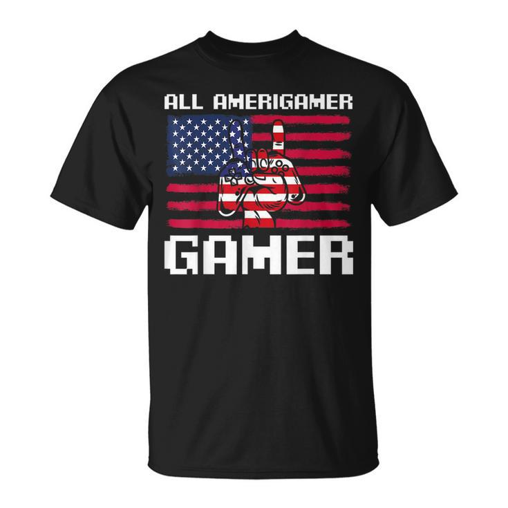 4Th Of July Boys Kids Men All American Gamer Flag Merica Unisex T-Shirt