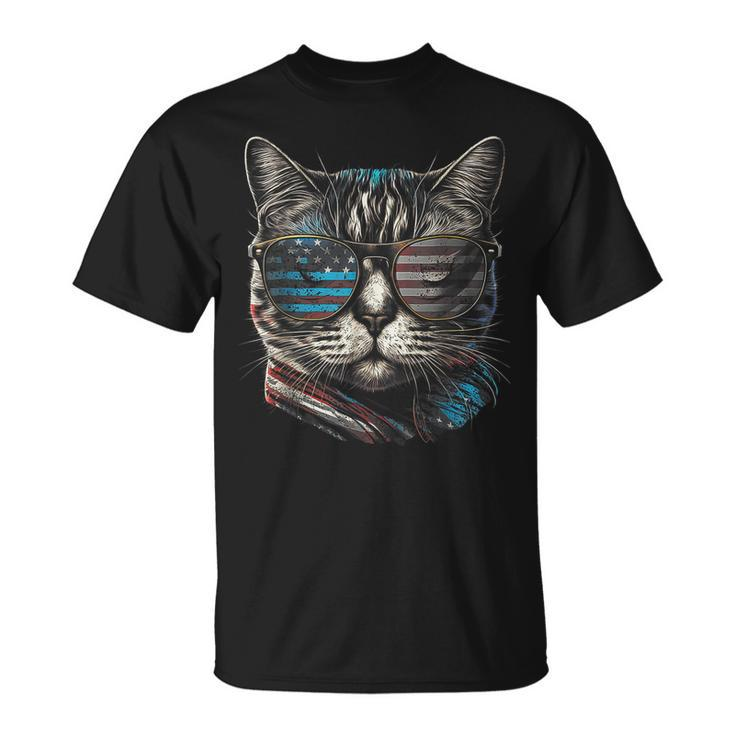 4Th Of July Cat American Flag America Patriotic Funny  Unisex T-Shirt