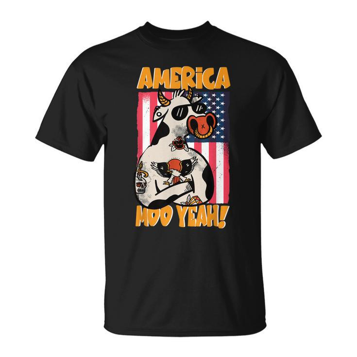4Th Of July Cow America Moo Yeah American Flag Patriotic Usa  Unisex T-Shirt