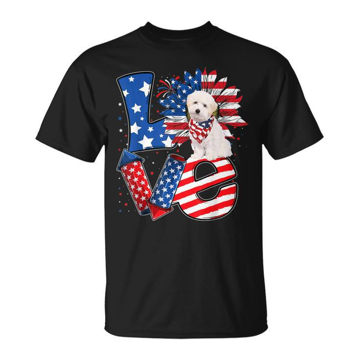 4Th Of July Decor Patriotic Love Maltipoo Dog Usa Flag  Unisex T-Shirt