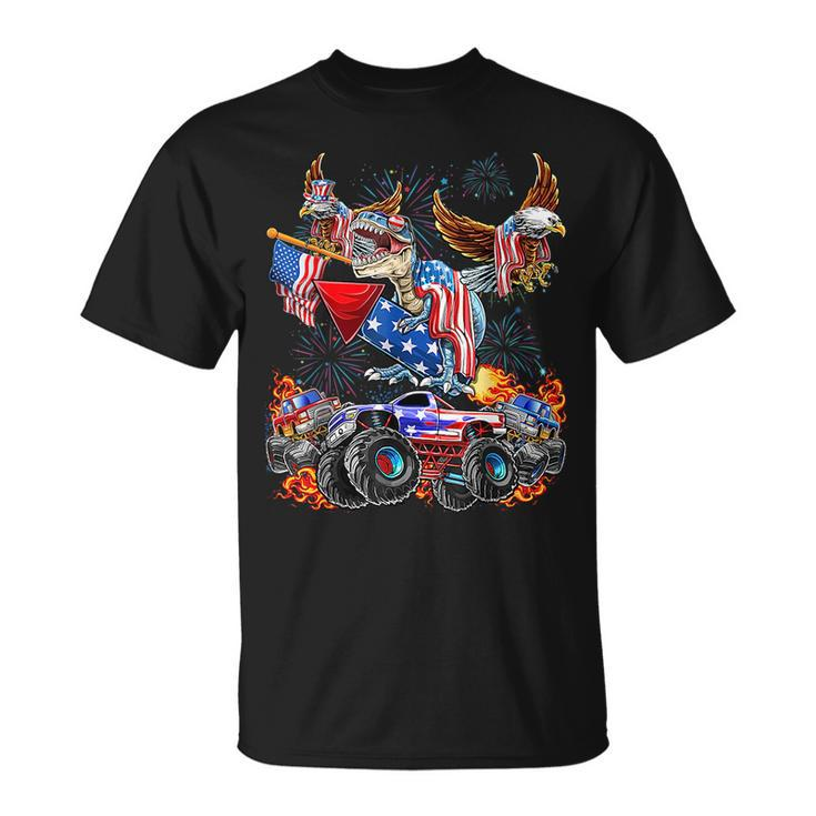 4Th Of July Dinosaur Monster Truck Bald Eagle American Flag  Unisex T-Shirt