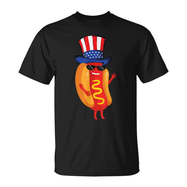 4Th Of July Hot Dog Funny Patriotic American Flag Hat Gift  Unisex T-Shirt