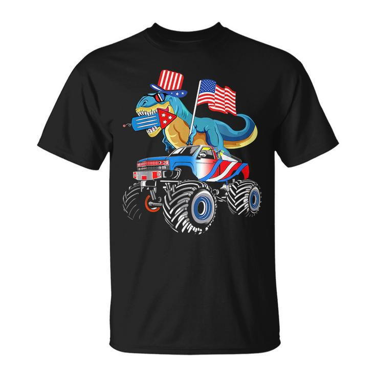 4Th Of July Kids Boys Dinosaur Firework American Flag Usa  Unisex T-Shirt
