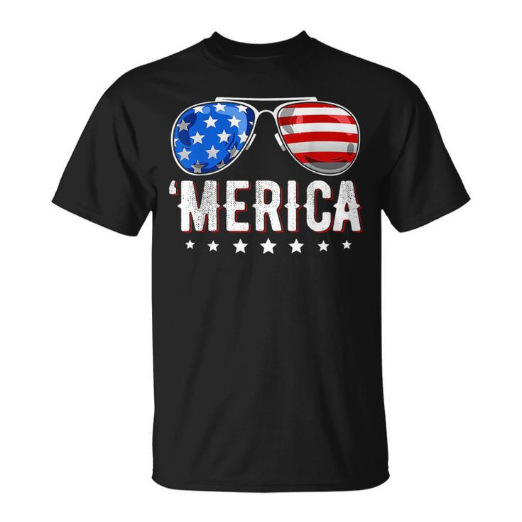 4Th Of July Merica Sunglasses American Flag Men Boys Fourth  Unisex T-Shirt
