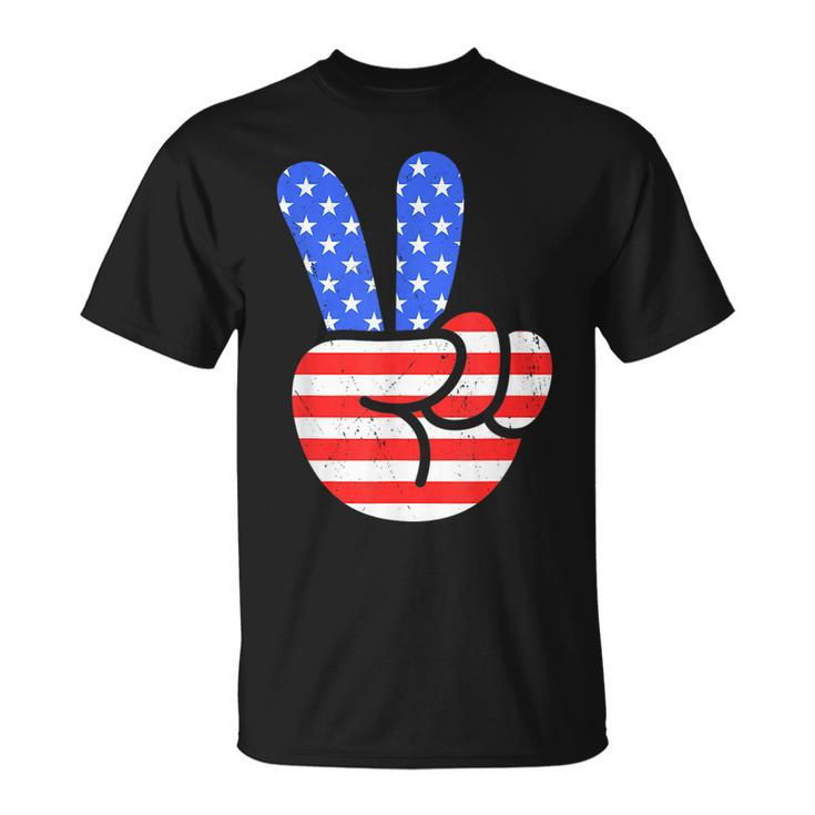 4Th Of July Peace Hand Vintage American Flag Patriotic Usa  Unisex T-Shirt