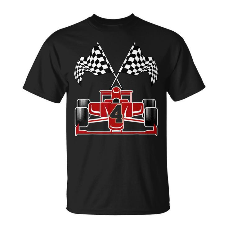 4Th Racing Car Themed Boys Kids 4 Year Old Race Car Birthday Unisex T-Shirt