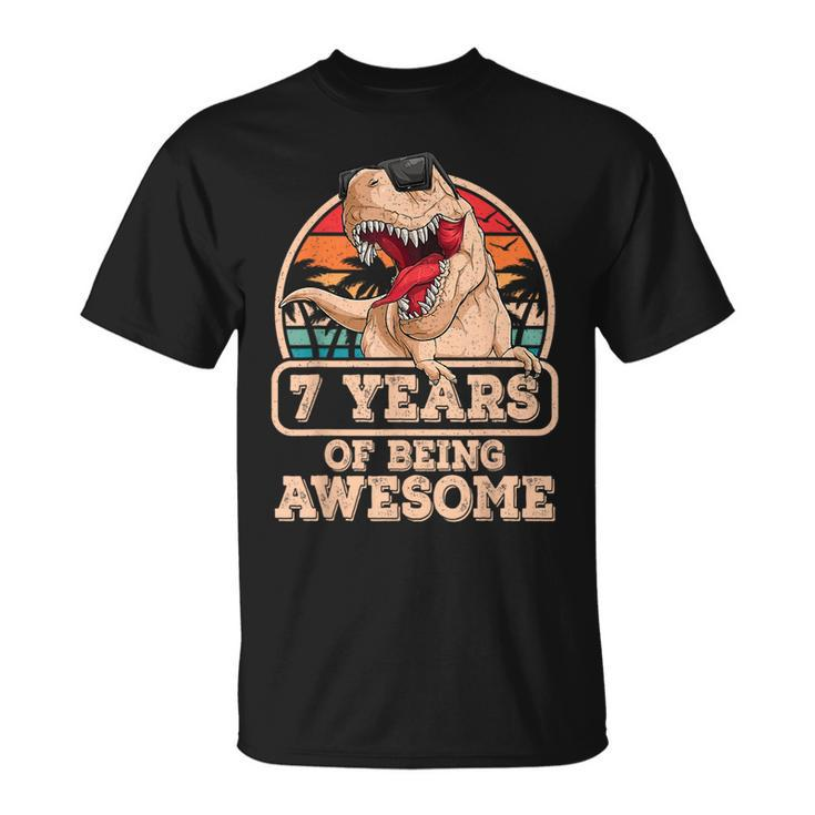 7 Years Of Being Awesome T Rex Dinosaur 7Th Birthday Dino  Unisex T-Shirt