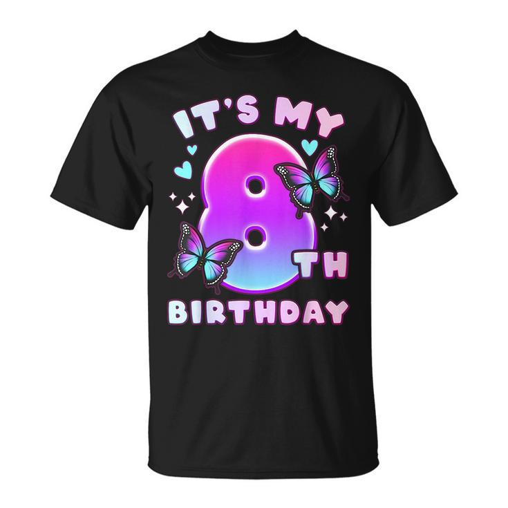 8Th Birthday Girl 8 Years Butterflies And Number 8  Unisex T-Shirt