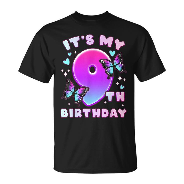 9Th Birthday Girl 9 Years Butterflies And Number 9  Unisex T-Shirt
