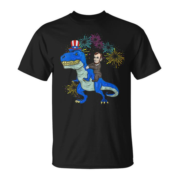 Abe Lincoln Riding A Dinosaur  T Rex 4Th Of July Boys  Unisex T-Shirt