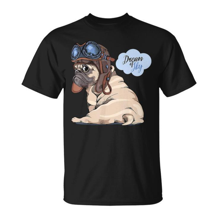 Adorable Beige Puppy Pug In Pilot He Unisex T-Shirt