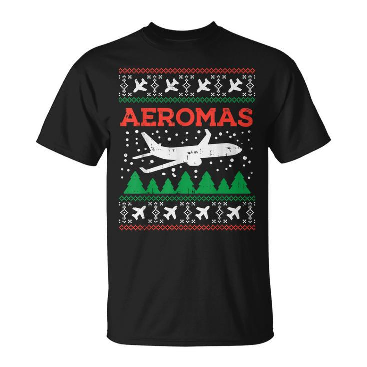 Aeromas Plane Ugly Christmas Sweater Flight Xmas Pilot Pj T-Shirt