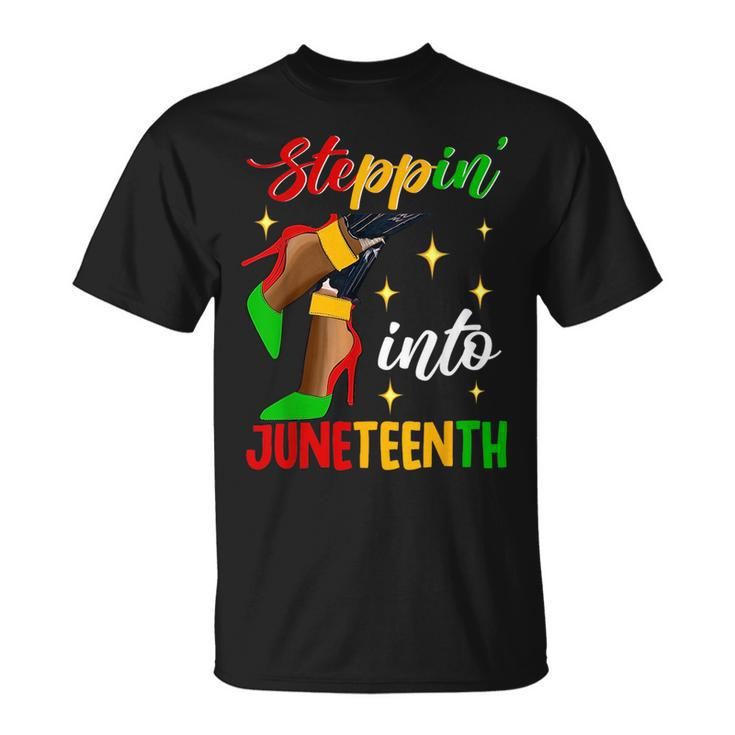 Afro Woman High Heels Black Girl Stepping Into Junenth  Unisex T-Shirt