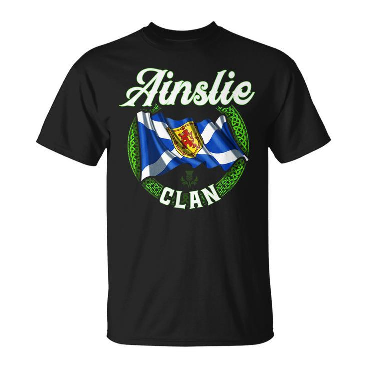 Ainslie Clan Scottish Last Name Scotland Flag Funny Last Name Designs Funny Gifts Unisex T-Shirt