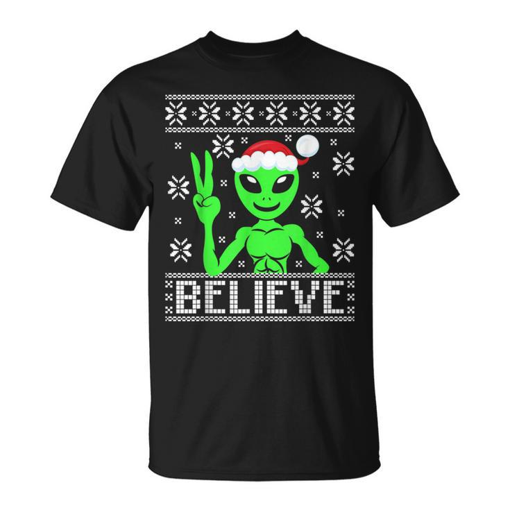 Alien Believe Ugly Christmas Sweater T-Shirt
